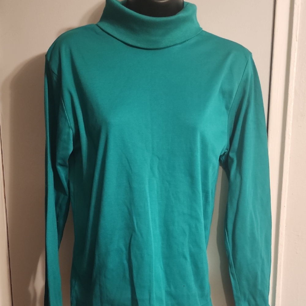 Elegant Teal Long Sleeve Turtleneck Top